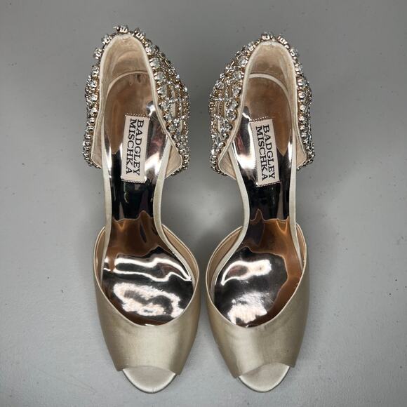 Badgley Mischka Adrina Crystal D'orsay Peep Toe Pump Size 8.5 - Picture 7 of 13
